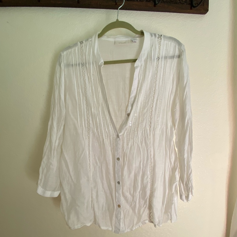 White shimmer sequin sheer blouse